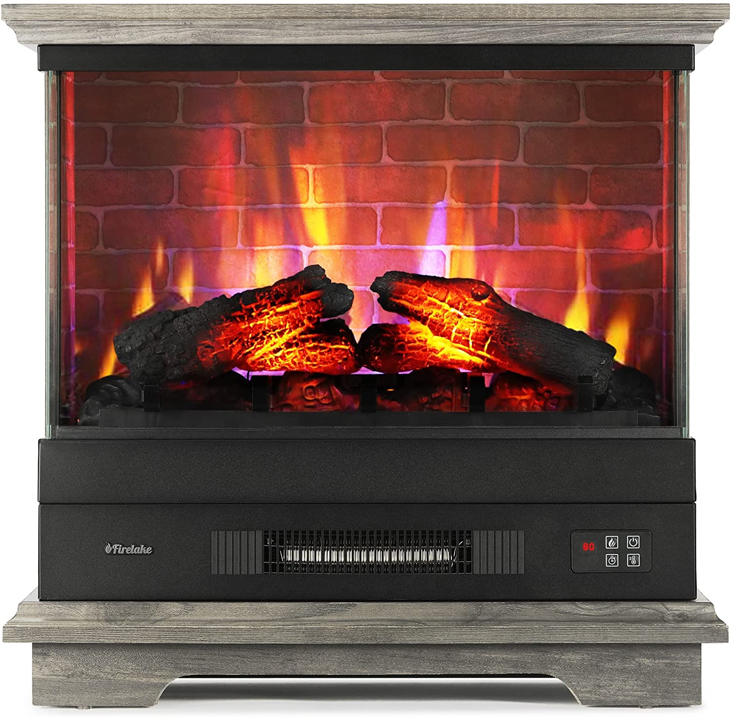 TURBRO Firelake 27-Inch Electric Fireplace Heater - Freestanding Fireplace with Mantel, No Assembly Required - 7 Adjustable Flame Effects, Overheating Protection, CSA Certified - 1400W, Gray Wash