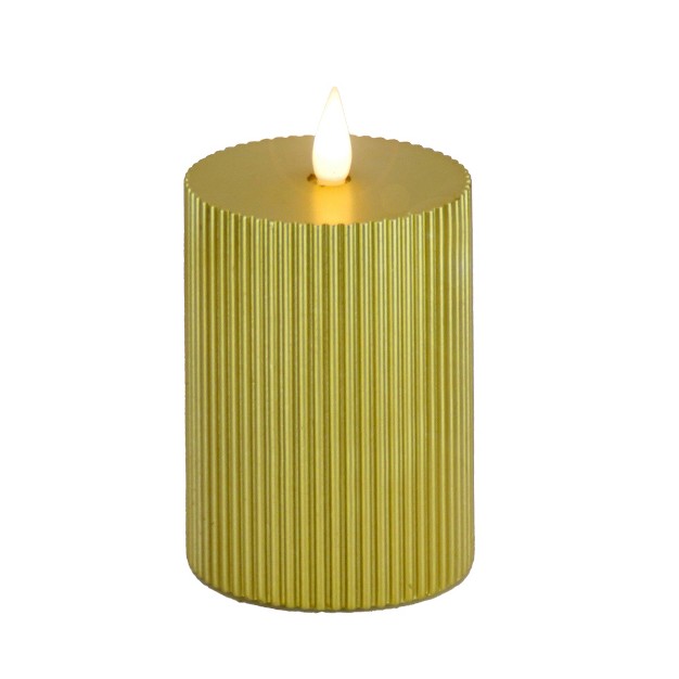 Hgtv Home Collection Georgetown Real Motion Flameless Candle With Remote Gold With Warm White Led Lights Battery Powered 8 In