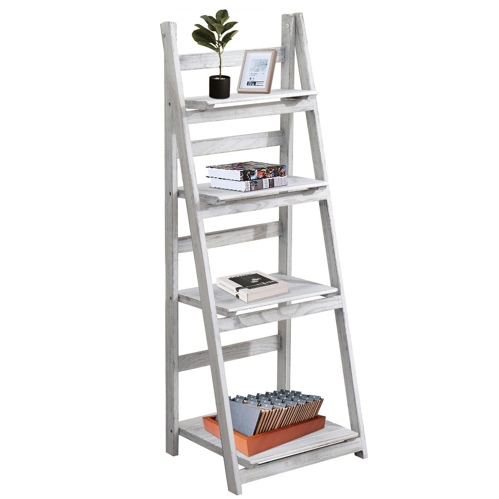 4Tier Wooden Plant Flower Stand Multi-Purpose Display Rack Foldable Ladder Shelf