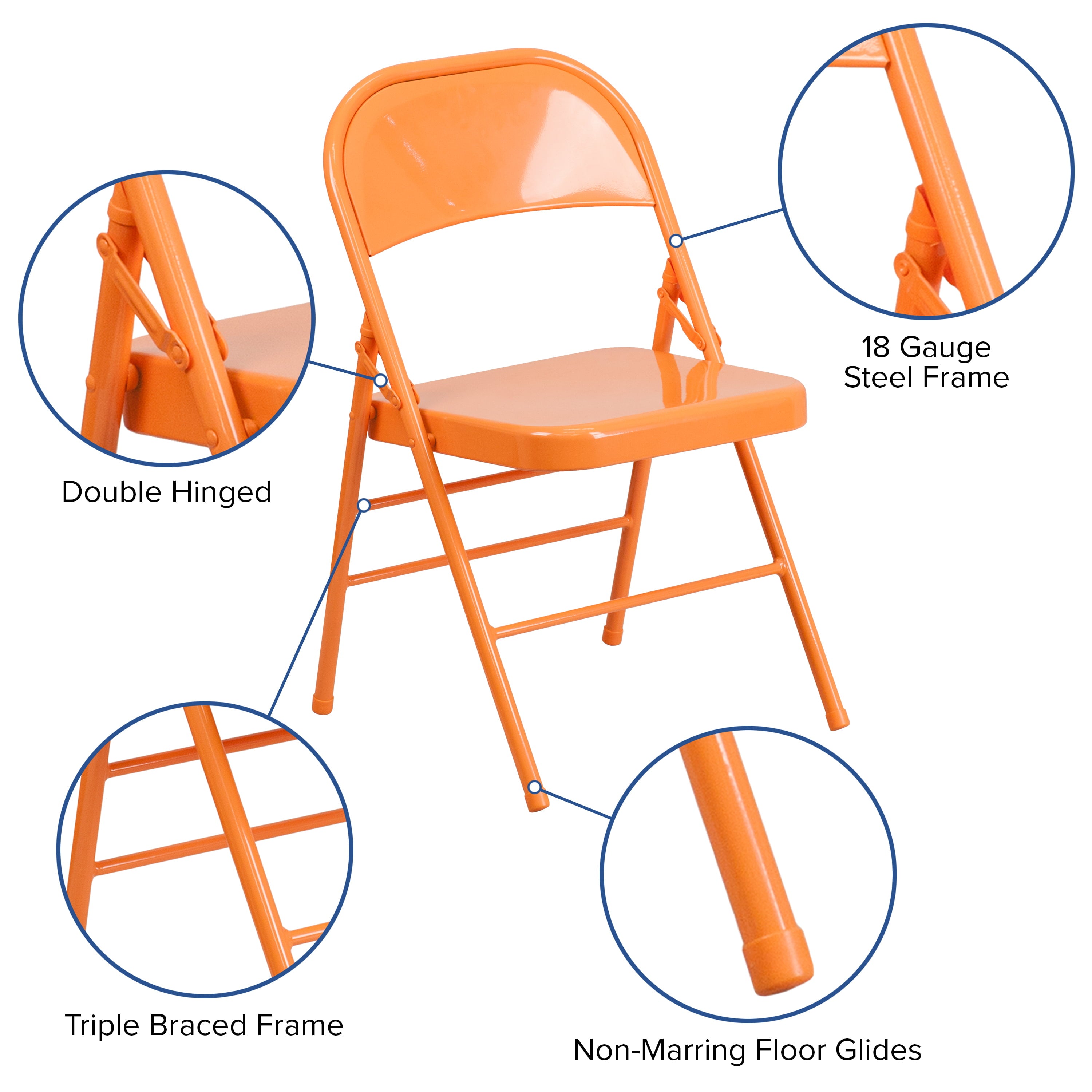 Flash Furniture 4 Pack HERCULES COLORBURST Series Orange Marmalade Triple Braced & Double Hinged Metal Folding Chair