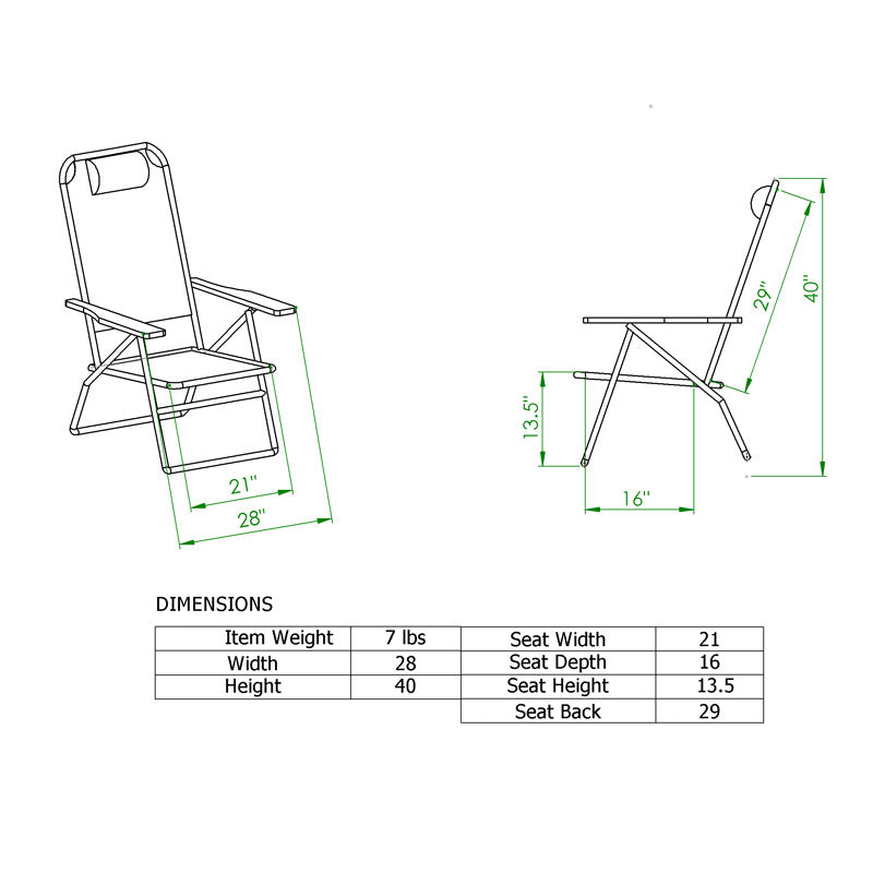 Extra Large - High Seat of the Ground with 3 Reclining Position Aluminum Heavy Duty Beach Chair for Adults with Cup Holder - 300 lbs Capacity