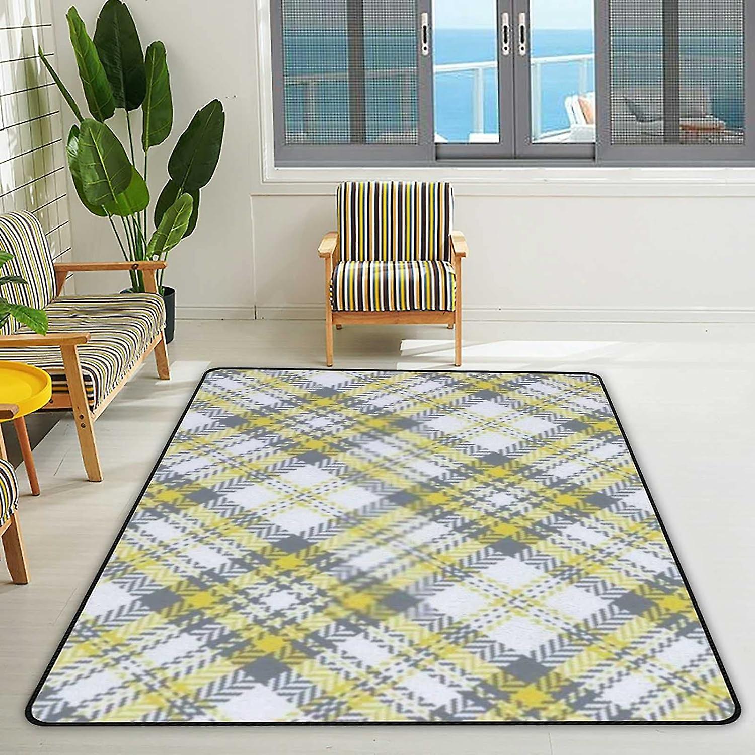 Soft Area Rugs Check Tartan Plaid Graphic Texture Floor Carpet Mat For Kids Playing Room Hardwood Floor Living Room 60x39in