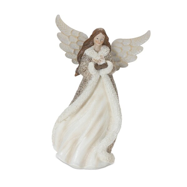 Winter Angel Figurine with Bird Accent (Set of 2)