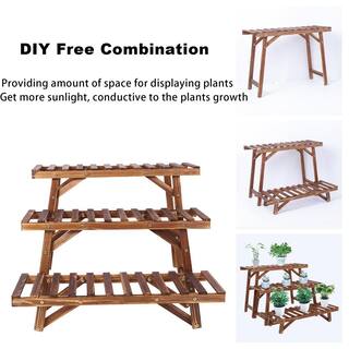 AESOME 3 Tiered Assorted Size Plant Rack Stand 19.5 in. Tall Wood Stepped Garden Corner Flower Pots Holder Display Shelf HJ375