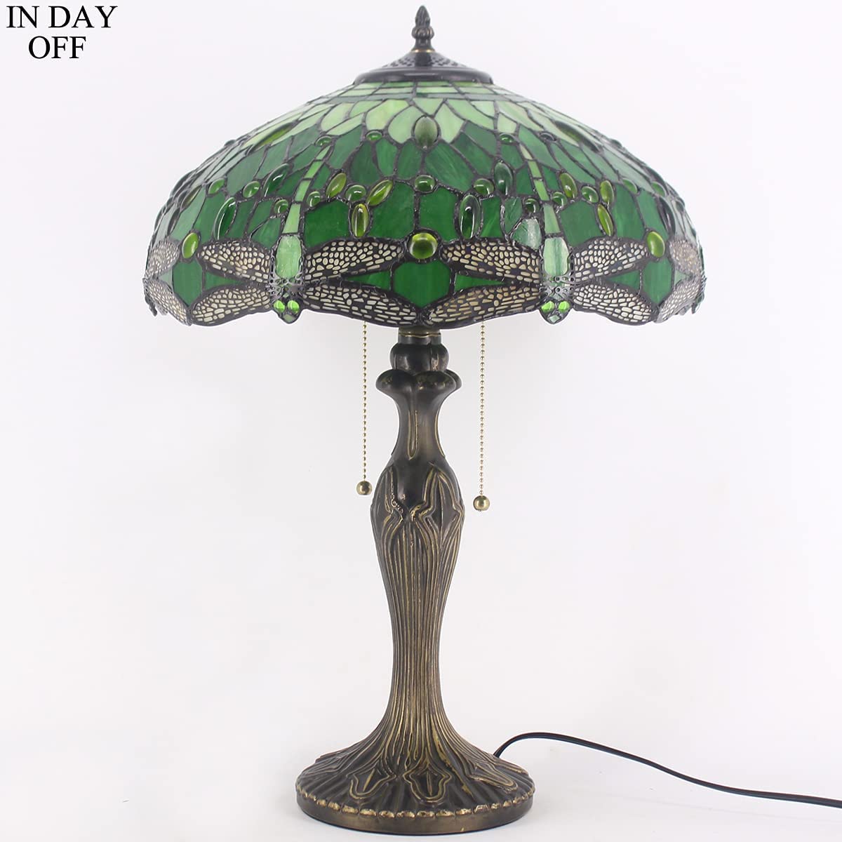 Tiffany Style Table Lamp Green Stained Glass Dragonfly Bedside Lamp 16X16X24 Inch Desk Reading Light Metal Base Decor Bedroom Living Room Home Office S459 Series