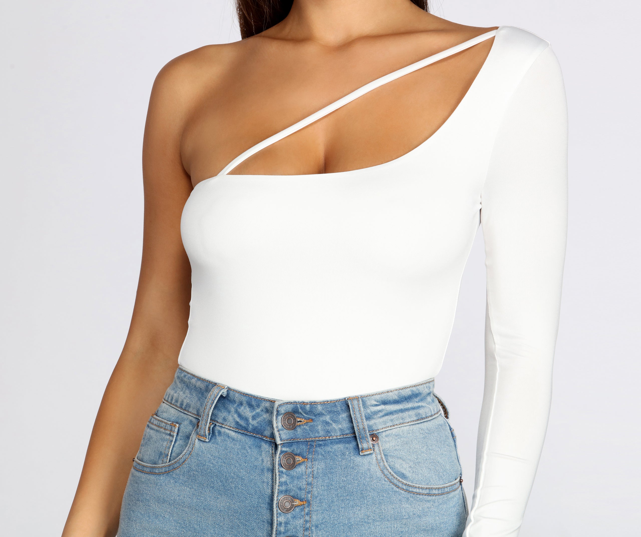 Slinky Knit One Shoulder Bodysuit