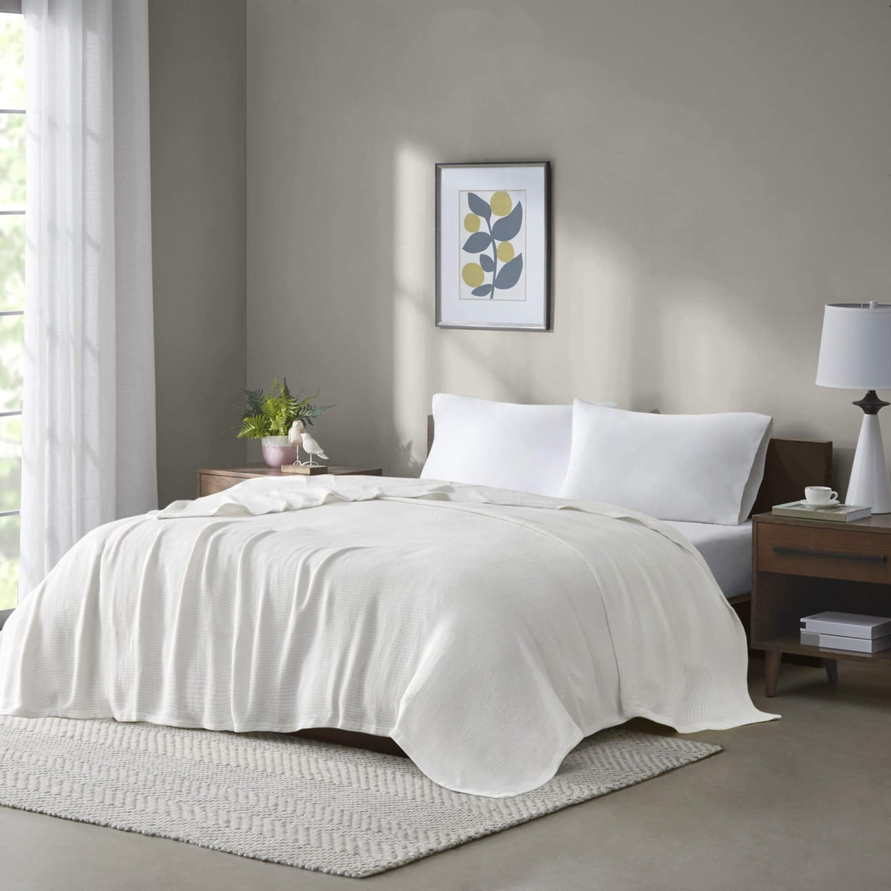 Madison Park Freshspun Basketweave Cotton Blanket Cream Twin