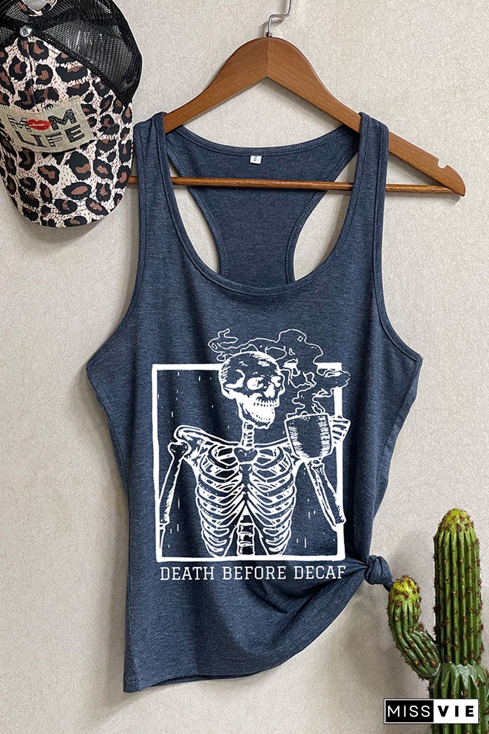 Skeleton Death Before Decaf Skeleton Drink Coffee Tank Top Wholesale