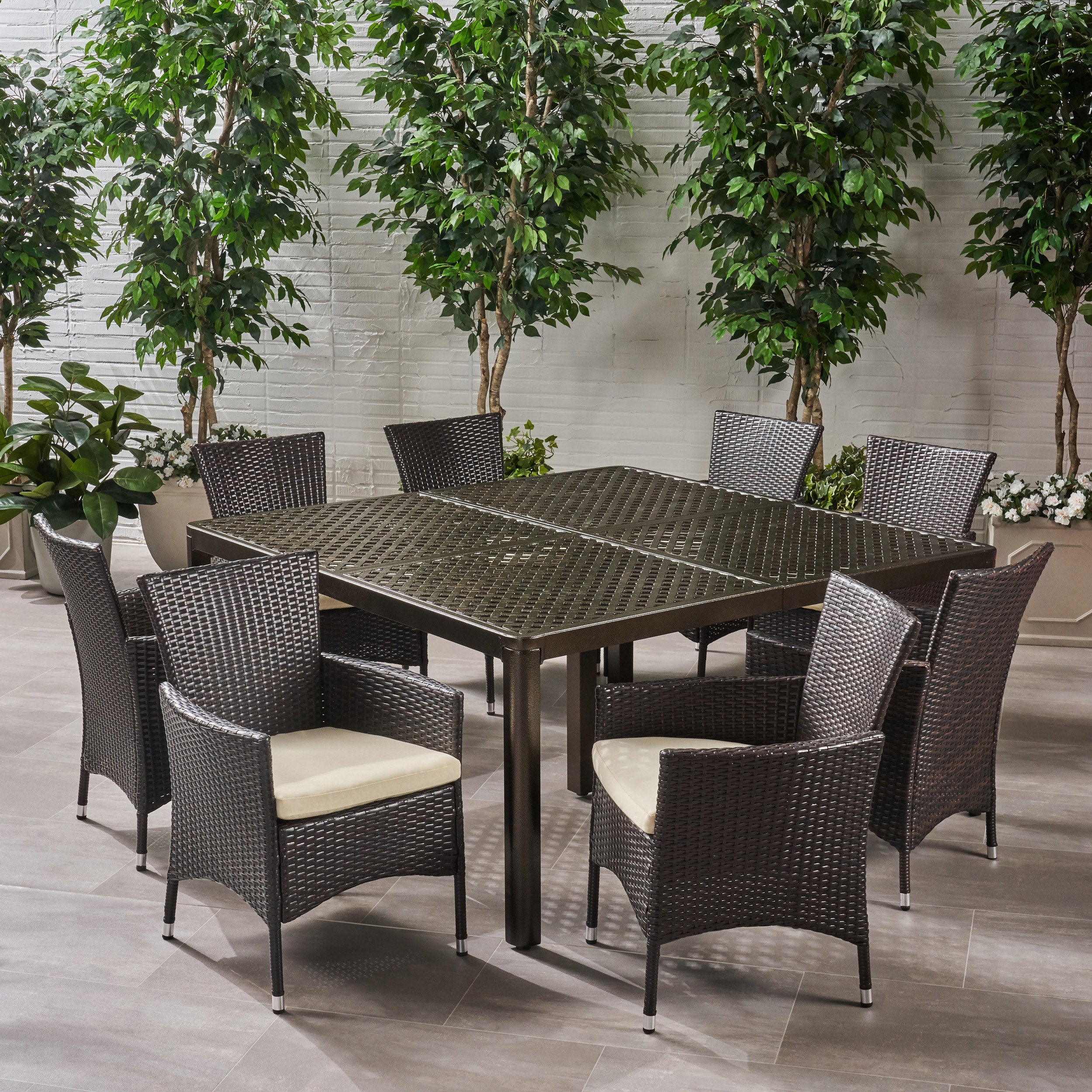 Nelly Outdoor Aluminum and Wicker 8 Seater Dining Set