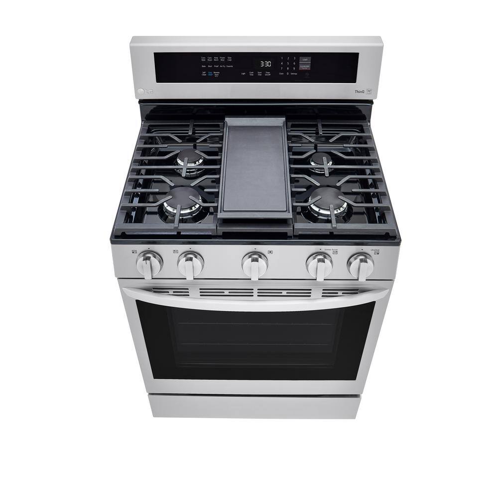 LG 5.8 cu. ft. Smart Wi-Fi Enabled True Convection InstaView Gas Range Oven with Air Fry in Printproof Stainless Steel LRGL5825F