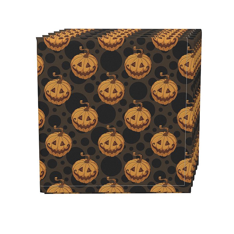 Napkin Set， 100% Polyester， Set of 4， 18x18， Spooky Pumpkin Smiles