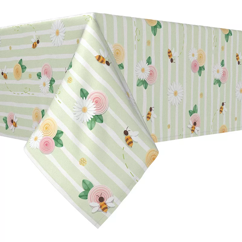 Square Tablecloth， 100% Polyester， 54x54， Springtime Floral Stripe