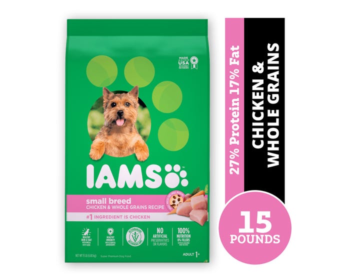 Iams Chicken  Whole Grains Recipe Adult Small  Toy Breed Dry Dog Food， 15 lb. Bag