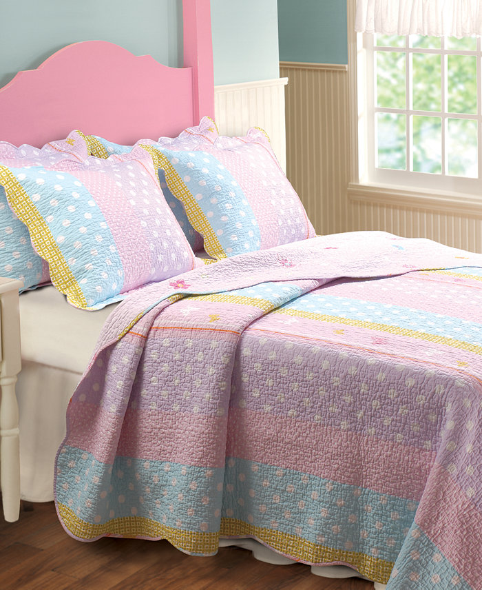 Greenland Home Fashions Polka Dot Stripe Quilt Set， 3-Piece Full - Queen