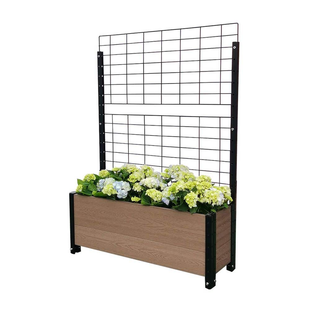 EverBloom 12 in. D x 47 in. H x 36 in. W Brown and Black Composite Board and Steel Trough Planter Box Raised Garden Bed w/Trellis K2105