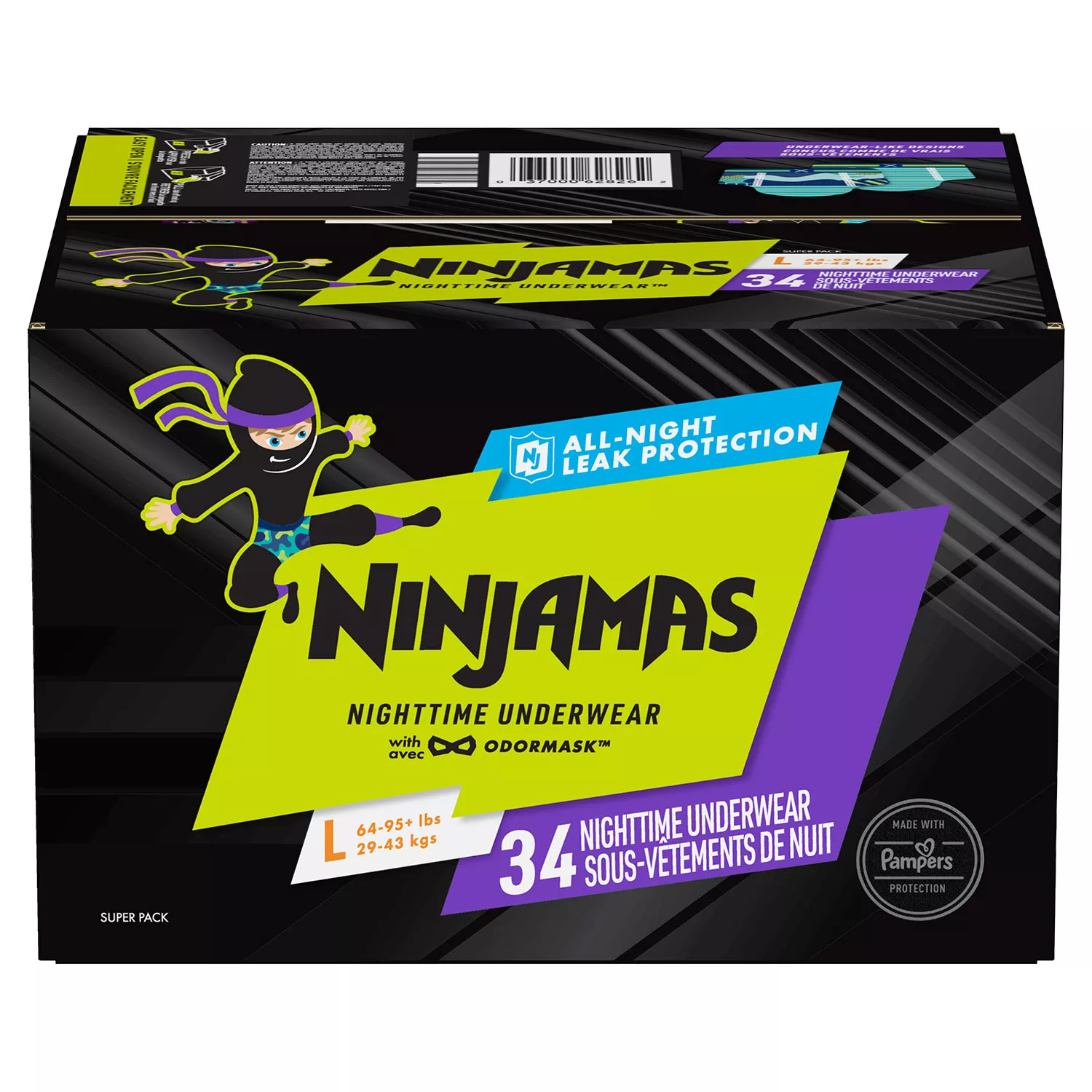 Pampers Ninjamas Nighttime Bedwetting Underwear for Boys， Size L/XL - 34 ct. (64 - 125 lbs.)