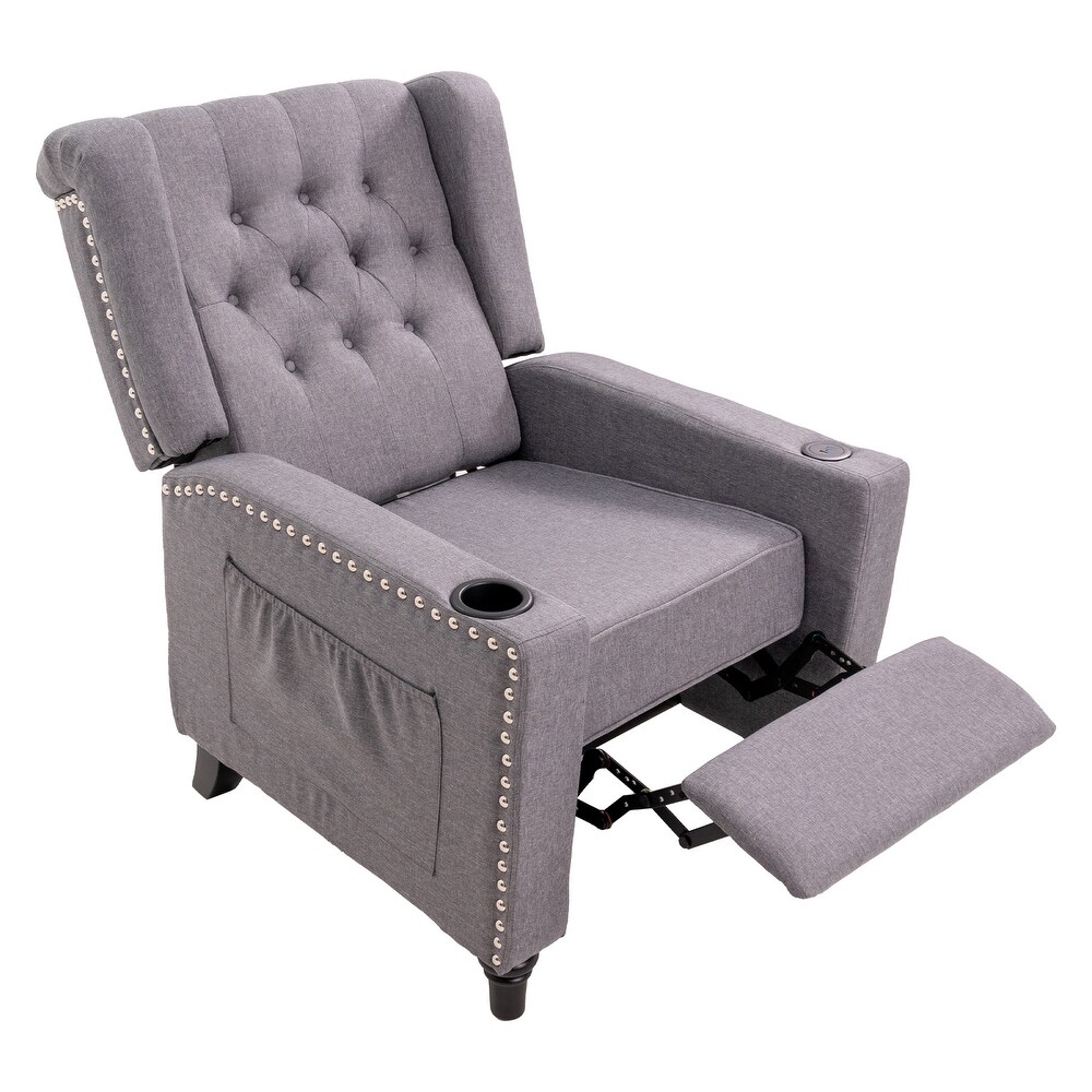 Adjustable Wing Back Recliner Chair Nailhead Armchair Padded Large Sofa Chair