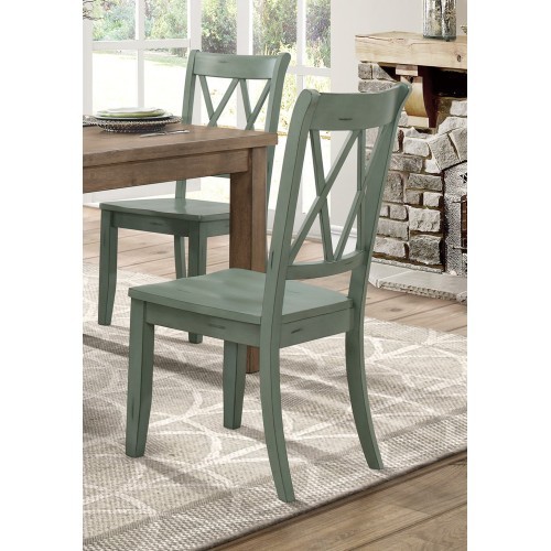 Casual Teal Finish Side Chairs Set of 2 Pine Venee...