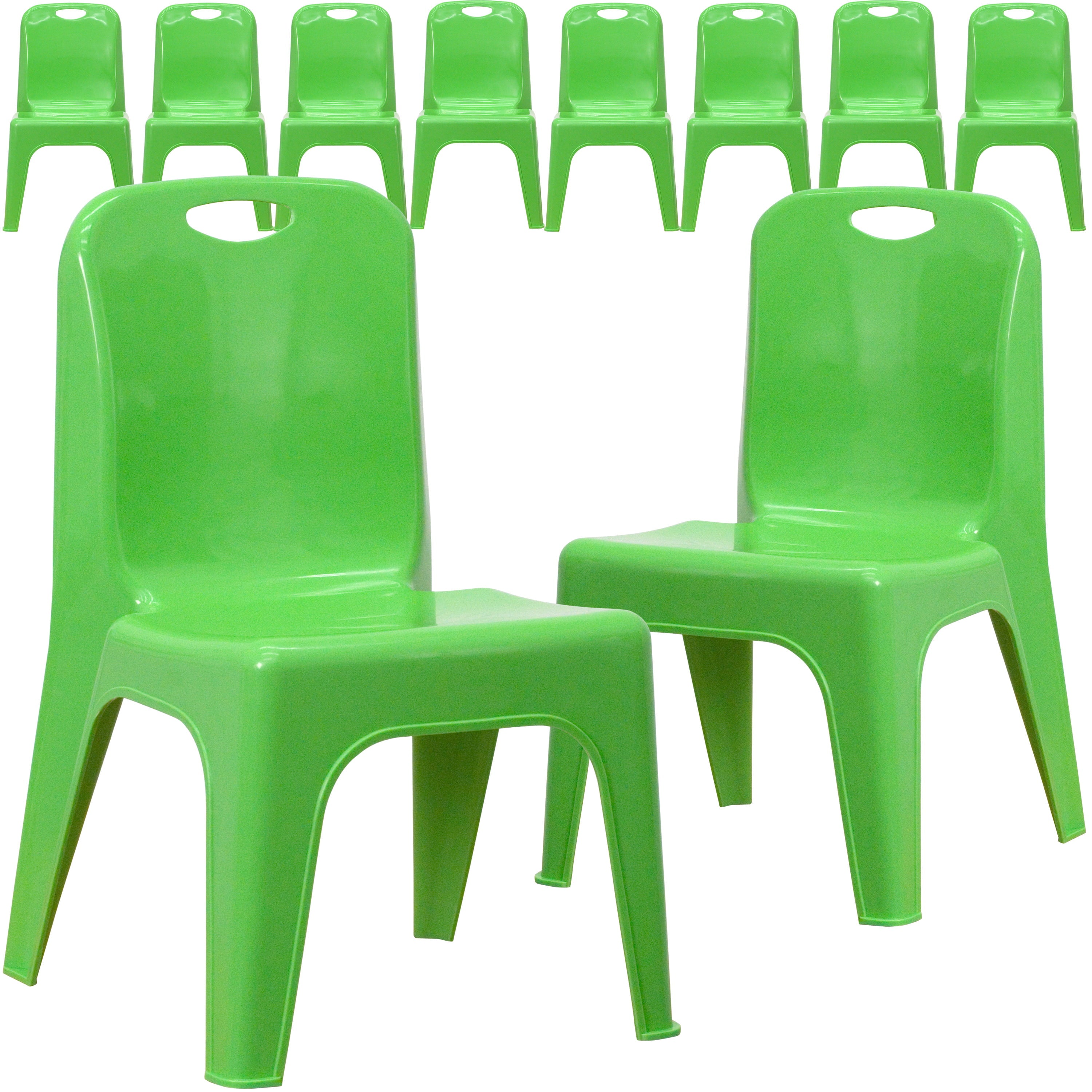 Flash Furniture 10 Pack Green Plastic Stackable School Chair with Carrying Handle and 11'' Seat Height