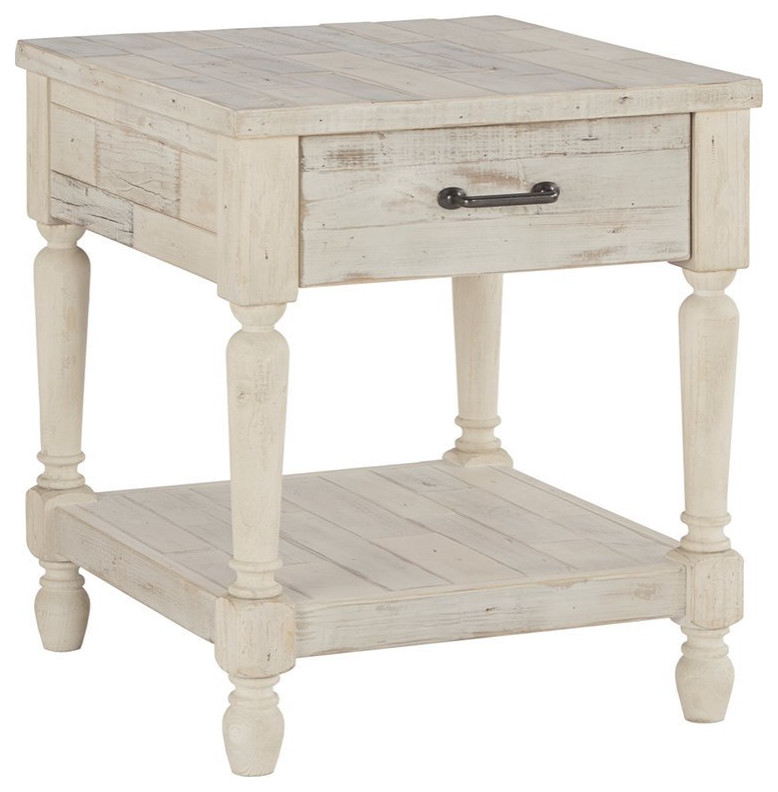 Ashley Furniture Shawnalore Solid Wood Rectangular End Table in Whitewash   Farmhouse   Side Tables And End Tables   by LampsUSA  Houzz