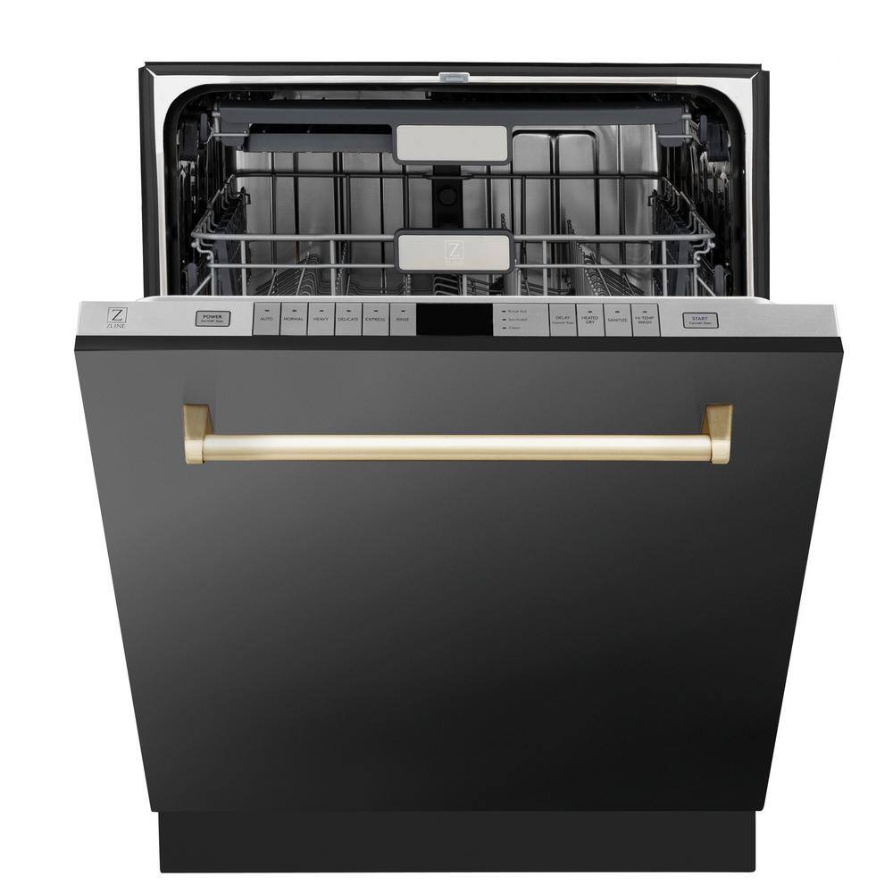 ZLINE Kitchen and Bath Autograph Edition 24 in. Top Control 6-Cycle Tall Tub Dishwasher w 3rd Rack in Black Stainless Steel  Gold DWMTZ-BS-24-G