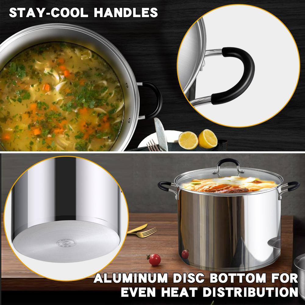 Cook N Home 8 qt. Stainless Steel Stock Pot in Black and Stainless Steel with Glass Lid 02440