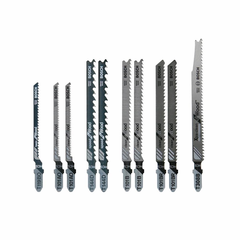 Bosch Jig Saw Blade Set 10pc T Shank for Extra Clean Wood Cutting T10RC from Bosch