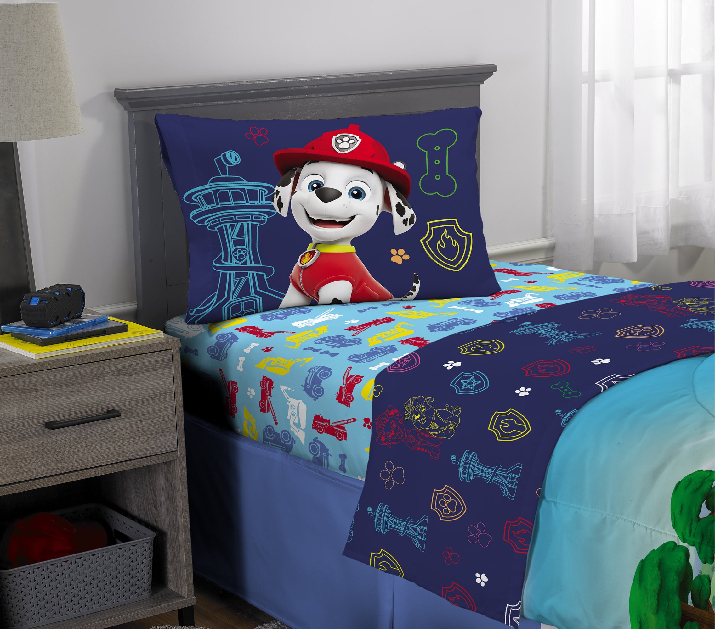 PAW Patrol Kids Comforter and Sham， 2-Piece Set， Twin/Full， Reversible， Blue， Nickelodeon