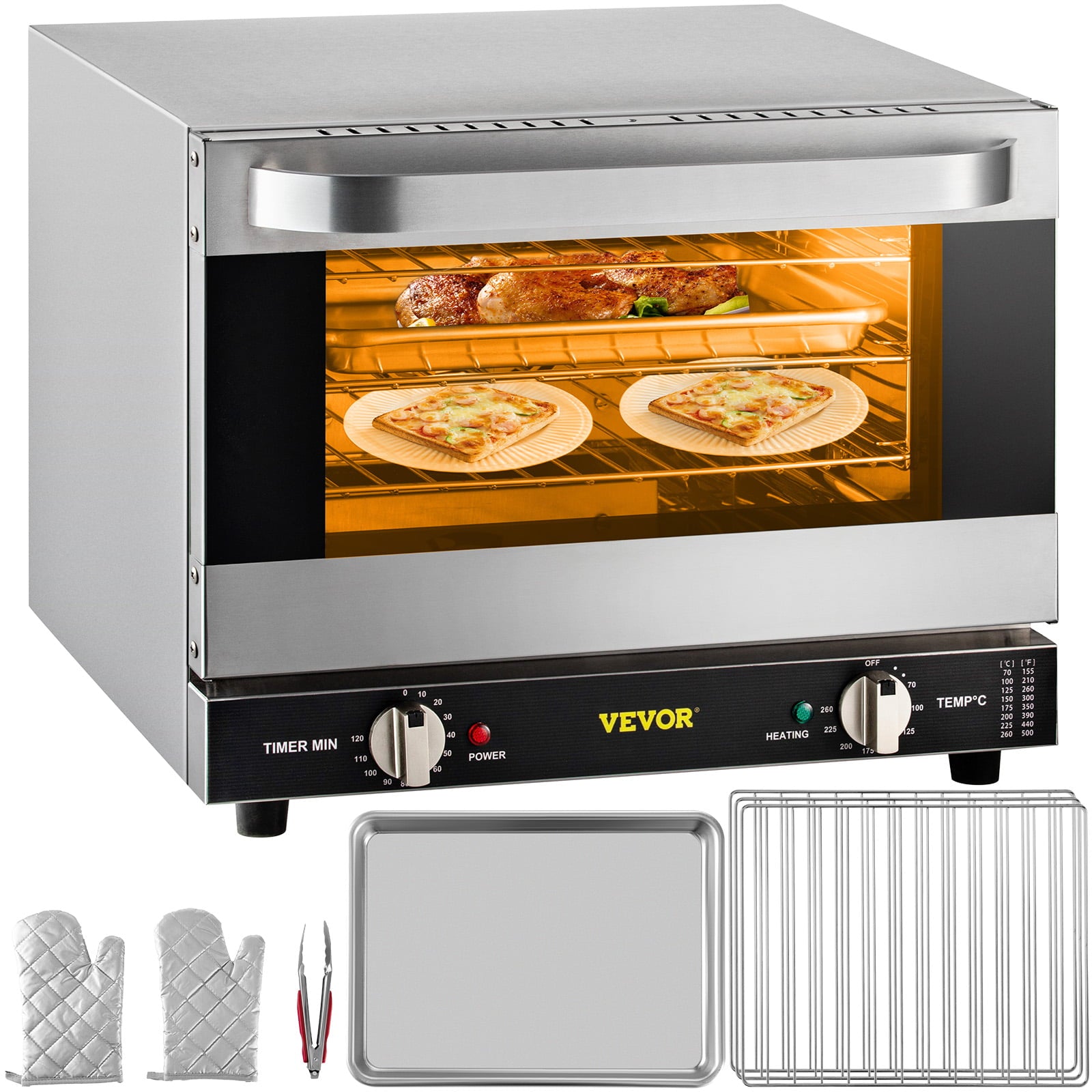 VEVOR Commercial Convection Oven,21L/19Qt,Quarter-Size Conventional Oven Countertop,1440W 3-Tier Toaster with Front Glass Door,Electric Baking Oven with Trays Wire Racks Clip Gloves, 120V, ETL Lisith