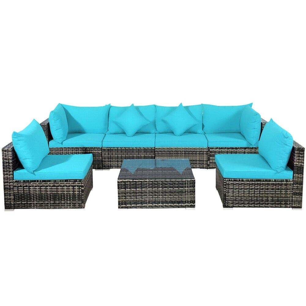 7 PCS Patio Furniture Set Sectional Rattan Sofa Set with Coffee Table