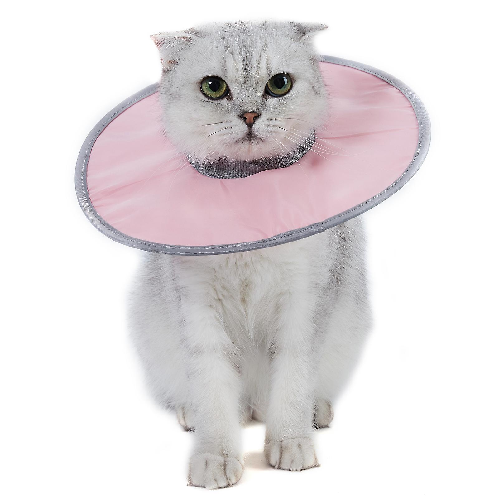 Cat Cone Collar Stop Licking Adjustable Ribbing Neck Recovery Collar Pink Medium