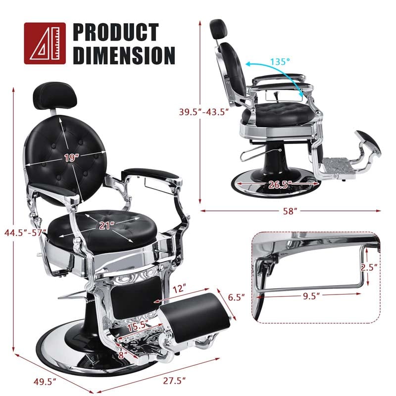 Vintage Barber Chair Height Adjustable Hairdressing Chair, 360° Swivel Reclining Makeup Hair Salon Chair for Hair Stylist