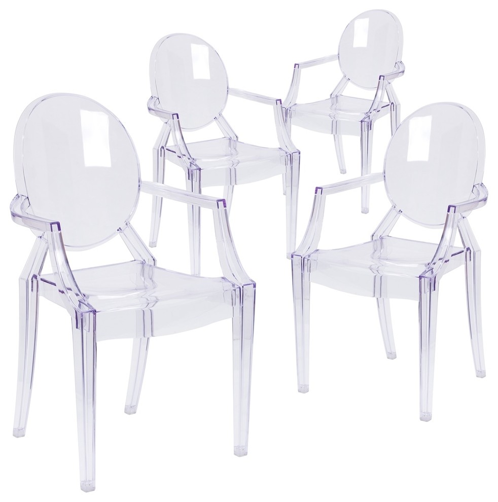 Ghost Chairs With Arms  Transparent Crystal  Set of 4   Contemporary   Outdoor Dining Chairs   by BisonOffice  Houzz