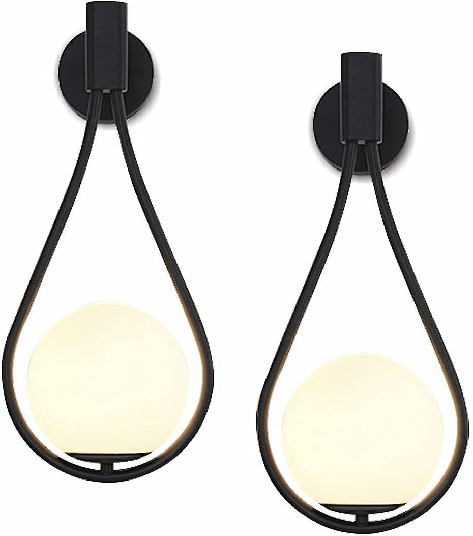 Led Wall Sconce Modern Indoor Industrial，glass Round Ball，metal，e27[energy Class A+++]black，2 Pc