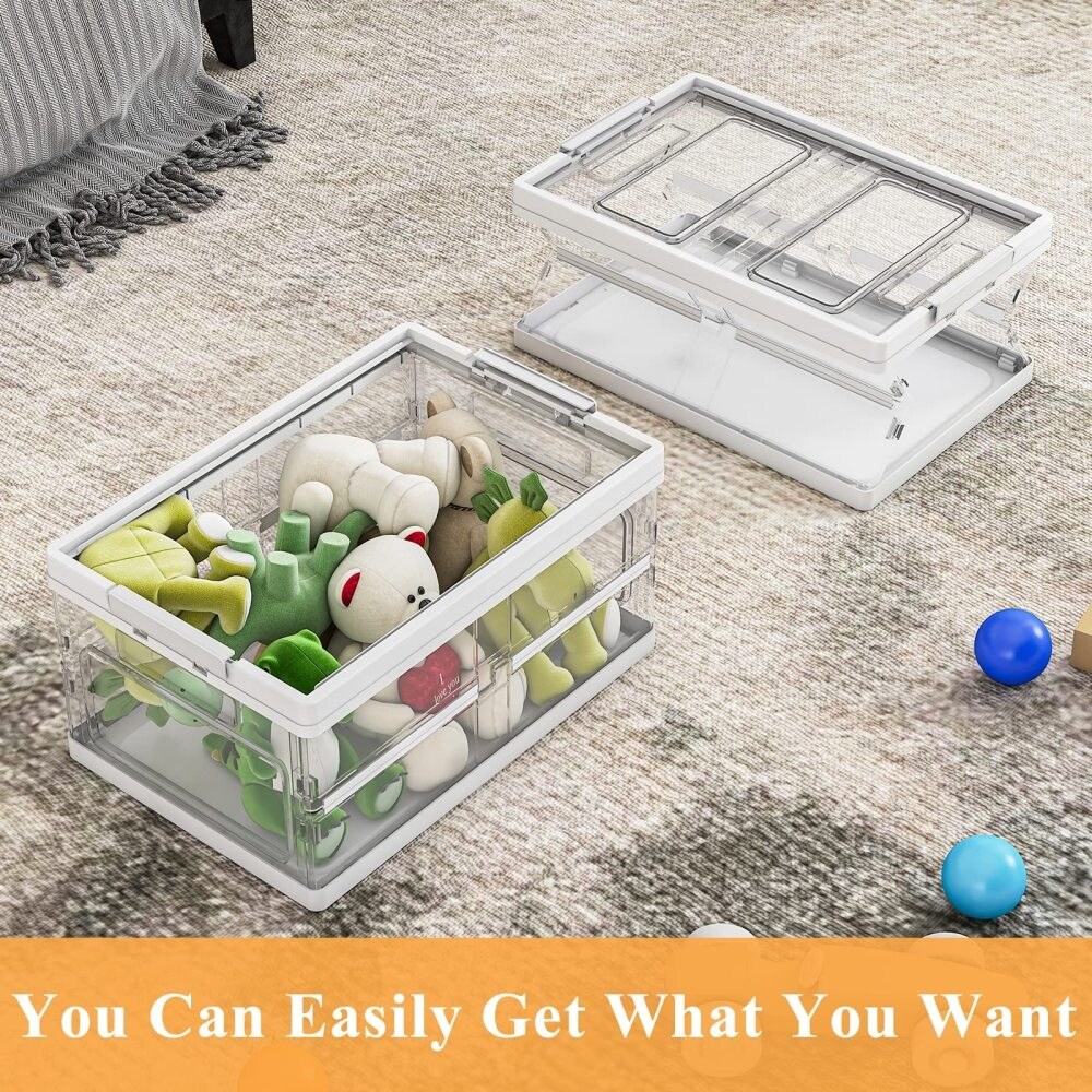 Stackable 2 Pack Collapsible Storage Bins with Lids Clear Plastic Box