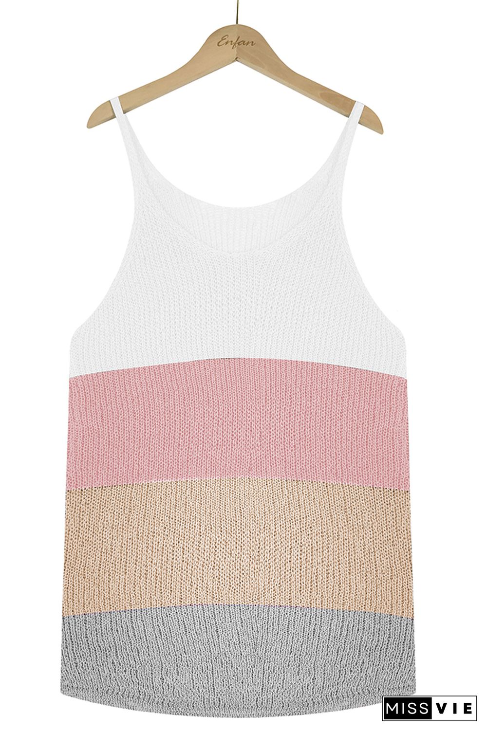 Color Block and Plain U Neck Knit Tank Top