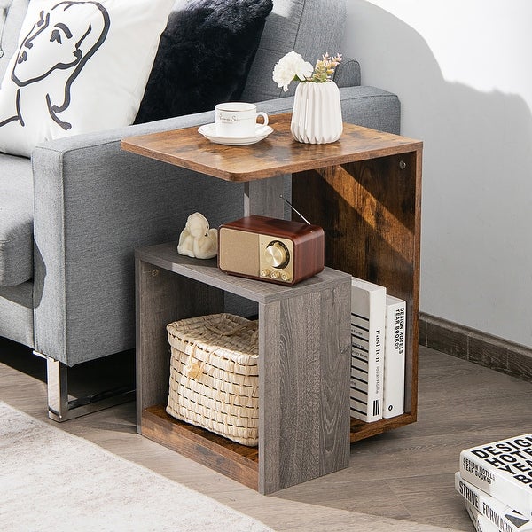 3 Tier End Table Side Table Nightstand with Open Storage Shelf