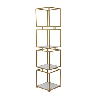 Litton Lane Metal Stationary Gold Cube Shelving Unit with 4 Marble Shelves 040244