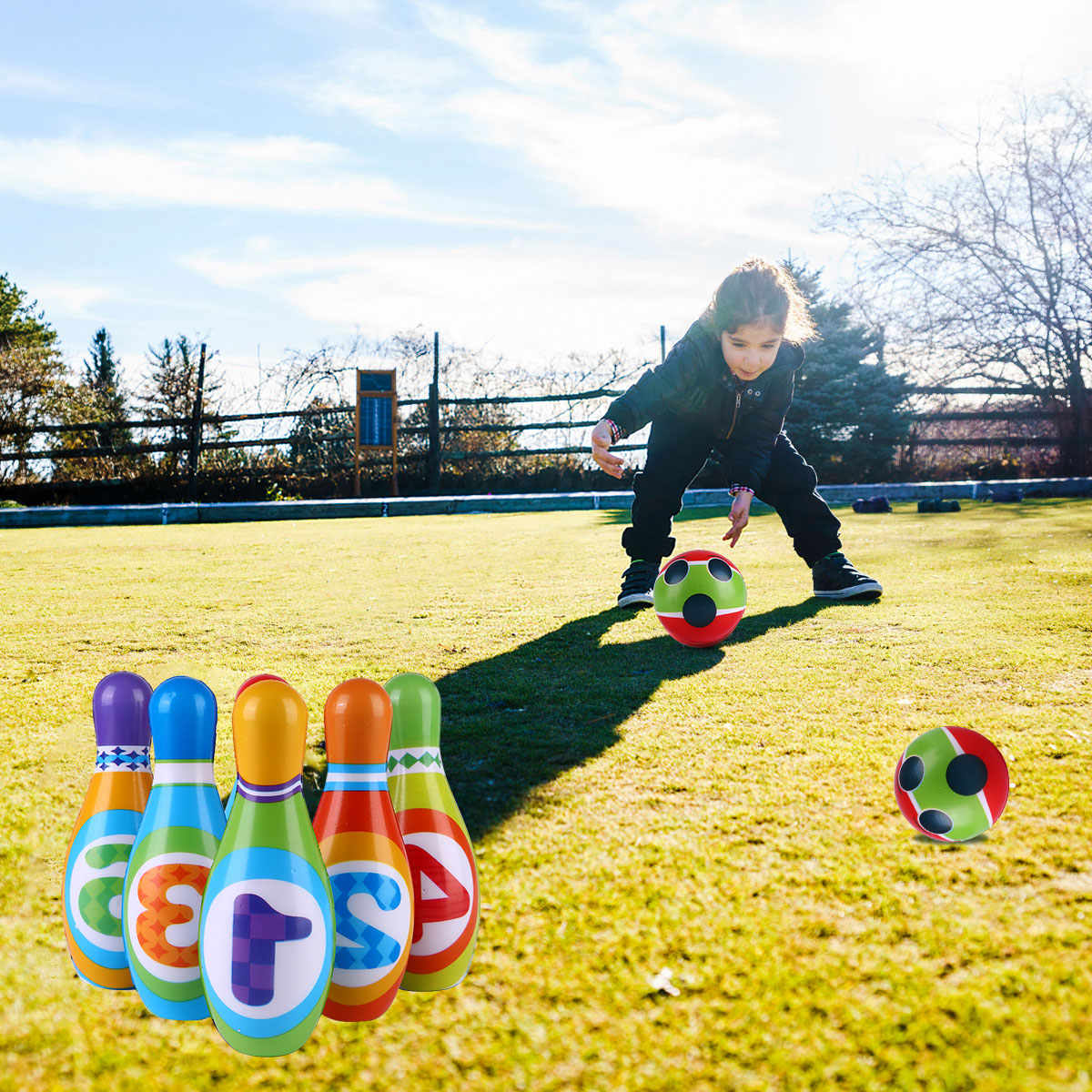 1 Set Portable Family Bowling Game Toys Children Outdoor Indoor PU Sports Game