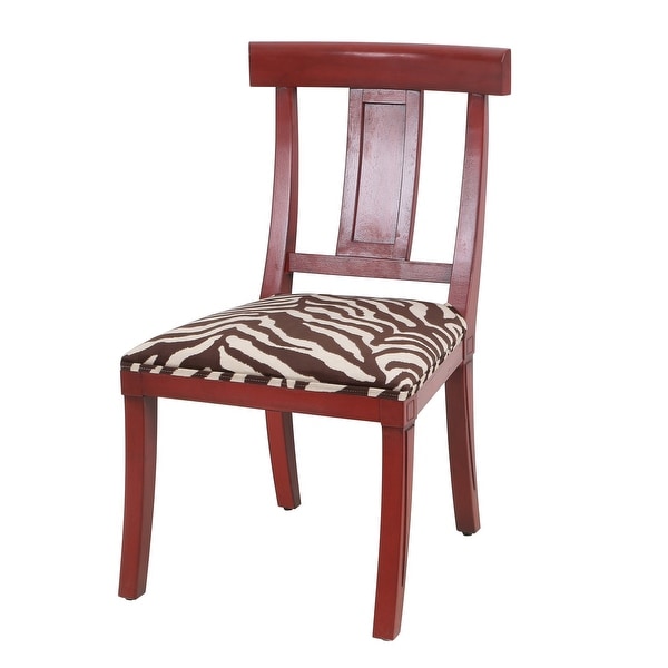 Dann Foley - Wooden Dining Chair - Cherry Wood Finish - Brown and White Zebra Patterned Fabric Seat