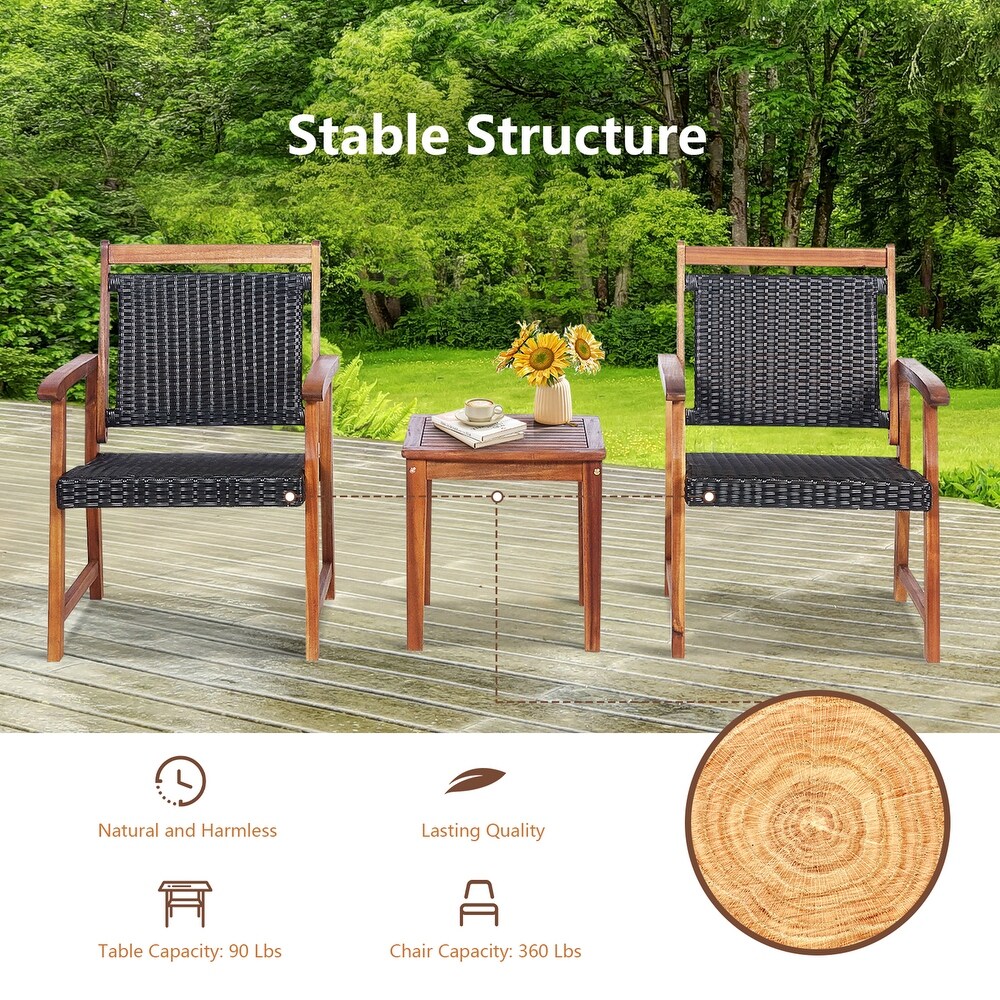 Gymax 3PCS Patio Acacia Wood Rattan Bistro Set Outdoor Conversation   See Details