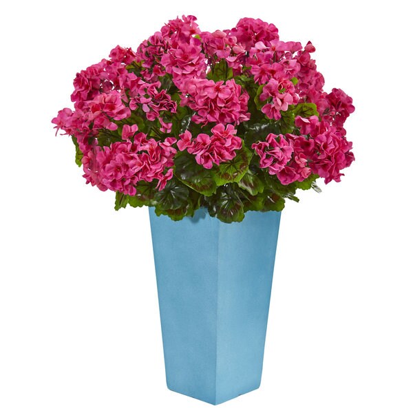 Geranium Artificial Plant in Turquoise Planter UV Resistant (Indoor/Outdoor)