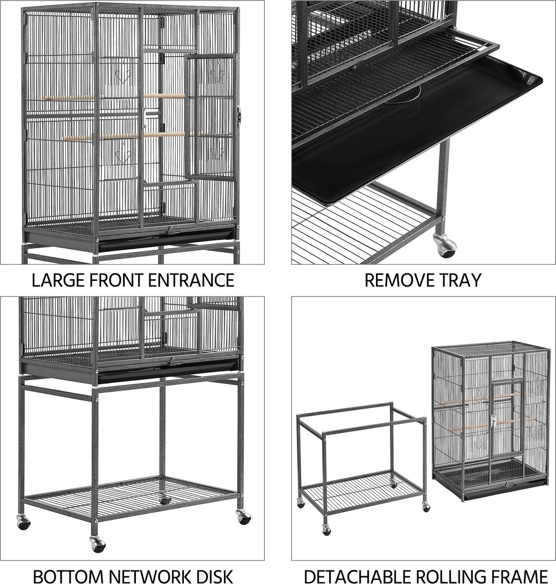 Yaheetech 53.7-in Parrot Bird Cage and Stand， Hammered Black， Large