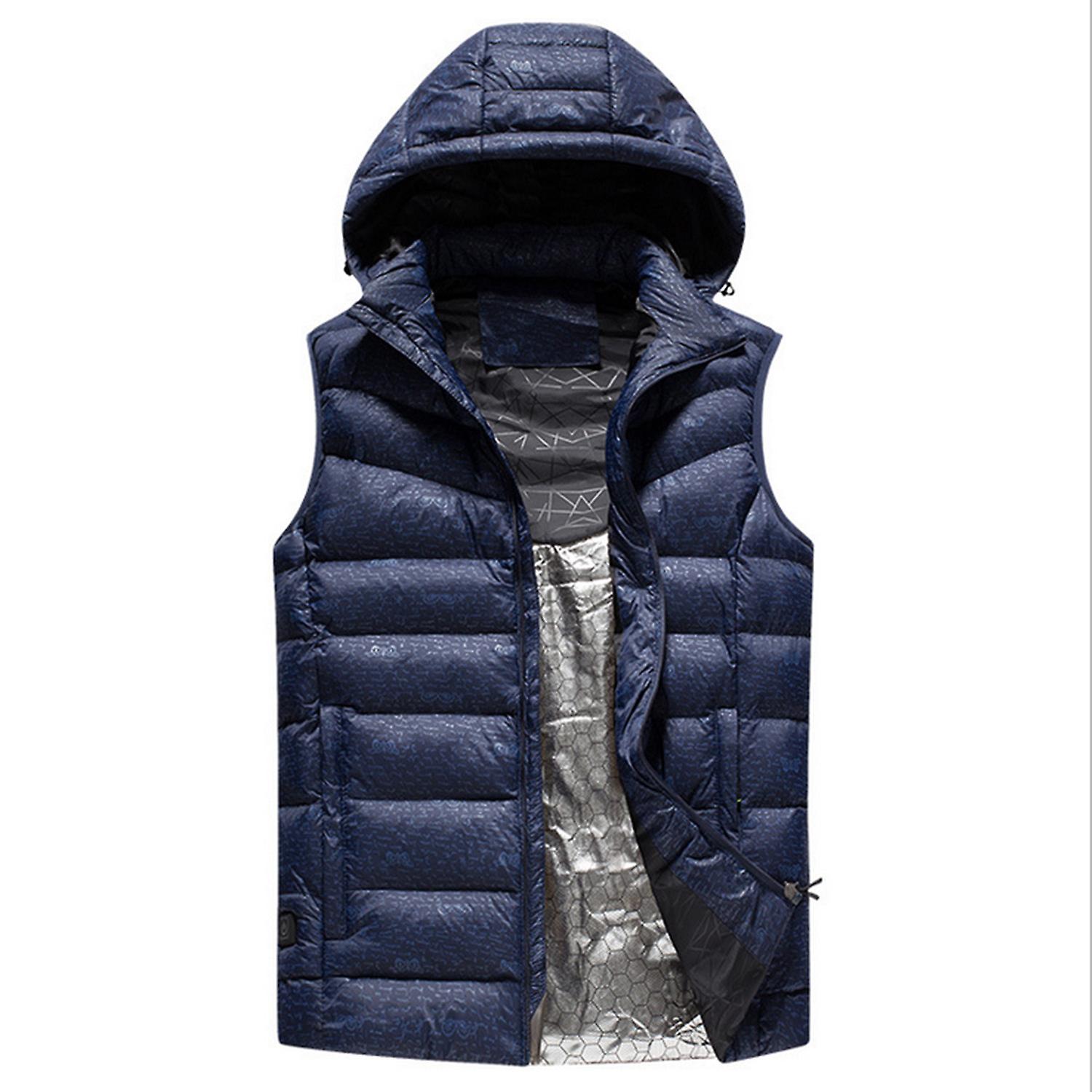 Usb Heated Warm Security Intelligent Autumn And Winter Vest With Hat Men Motorcycle Outdoor Ski Jacket Blue Black