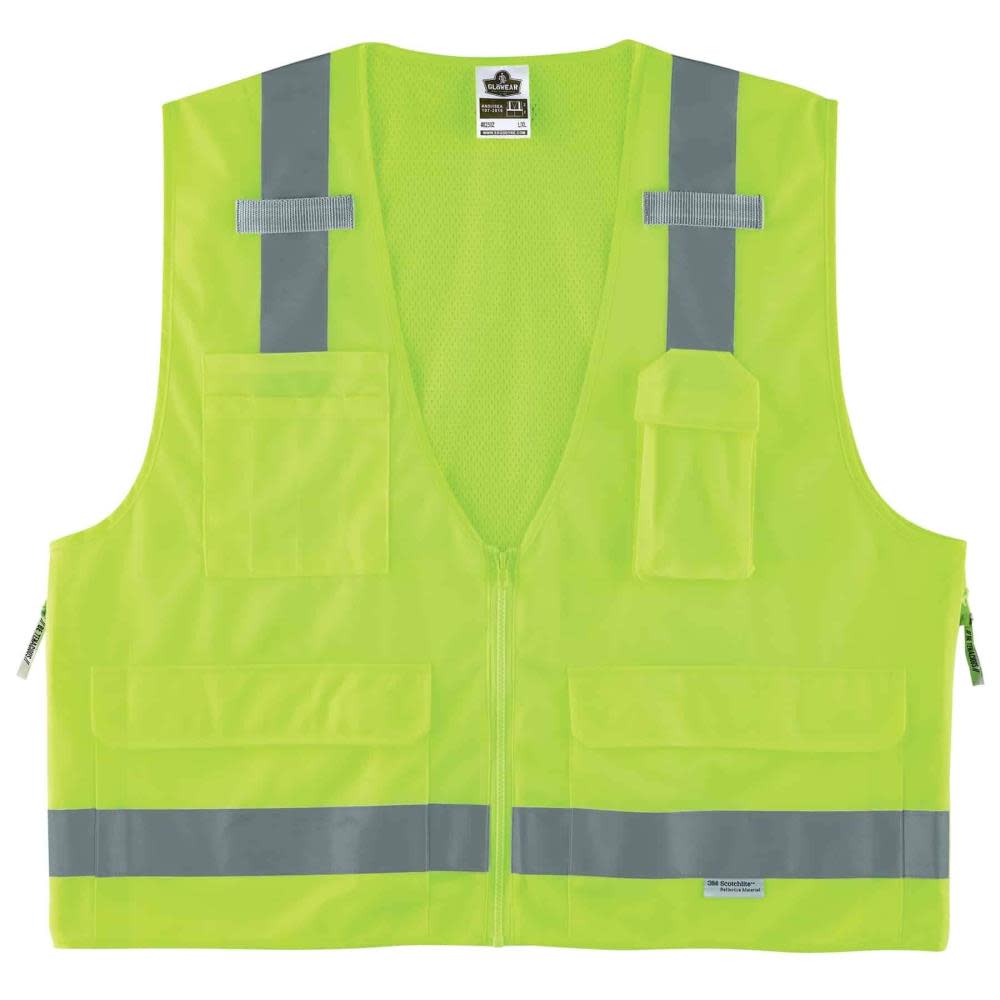 Ergodyne GloWear 8250Z Type R Class 2 Surveyors Vest, Lime, S/M