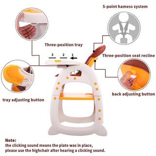 Nyeekoy 3-in-1 Convertible Toddler High Chair Table Baby Booster Seat with Feeding Tray Yellow TH17L0218