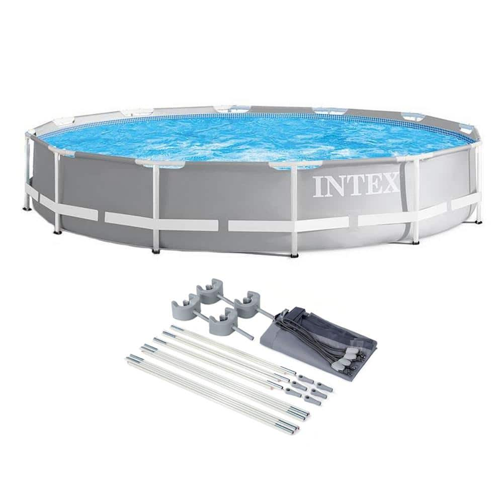 Intex 12 ft. x 30 in. Prism Metal Frame Above Ground Round Swimming Pool and Canopy 26710EH + 28054E