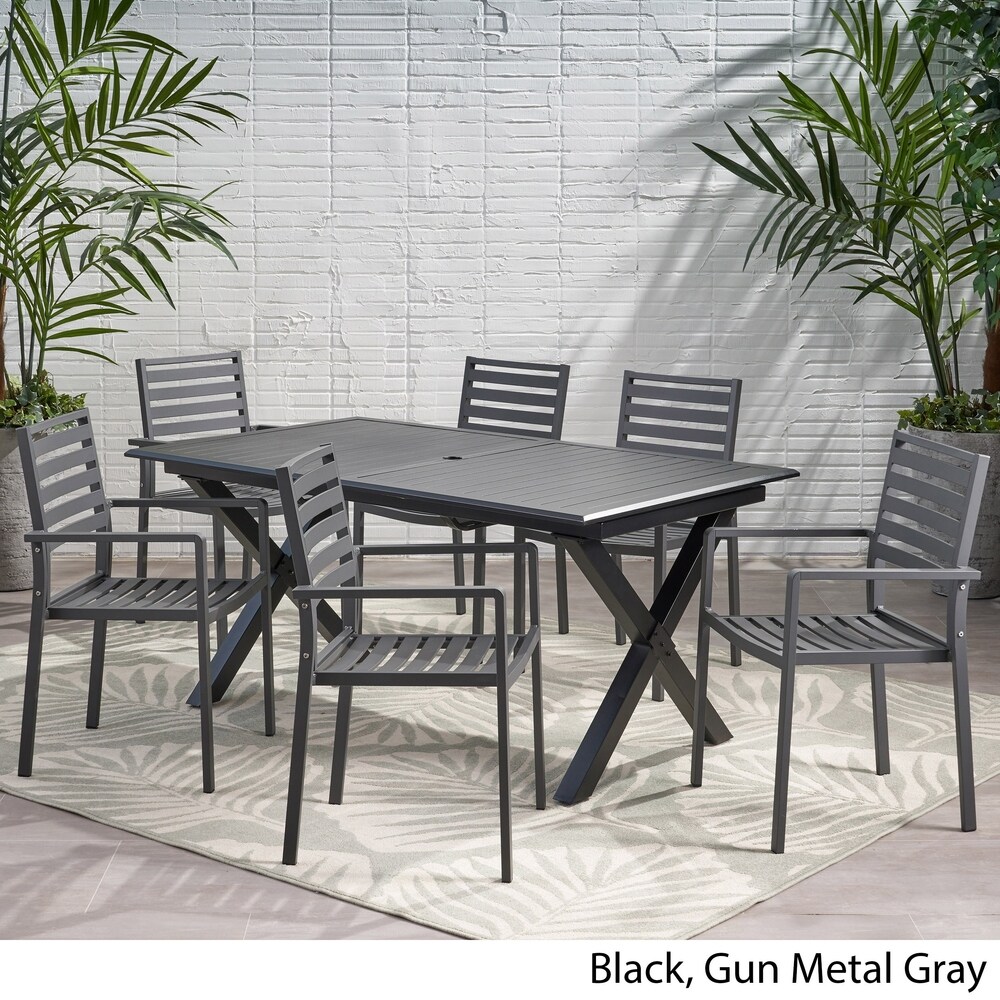 Pabara Outdoor Modern 6 Seater Aluminum Dining Set with Expandable Table by Christopher Knight Home