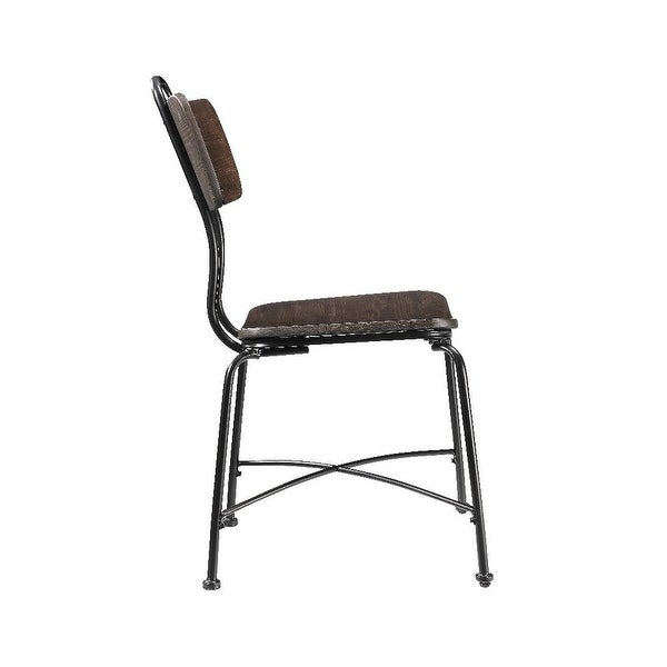 Wood and Metal Dining Side Chairs， Set of Two， Brown and Black - 37 H x 18 W x 21 L