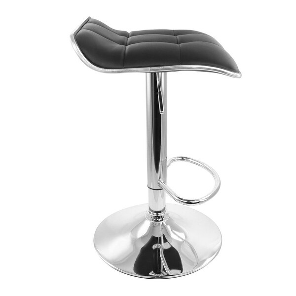 2 Piece Tufted Faux Leather Adjustable Bar Stool with Low Back in Black with Chrome Base